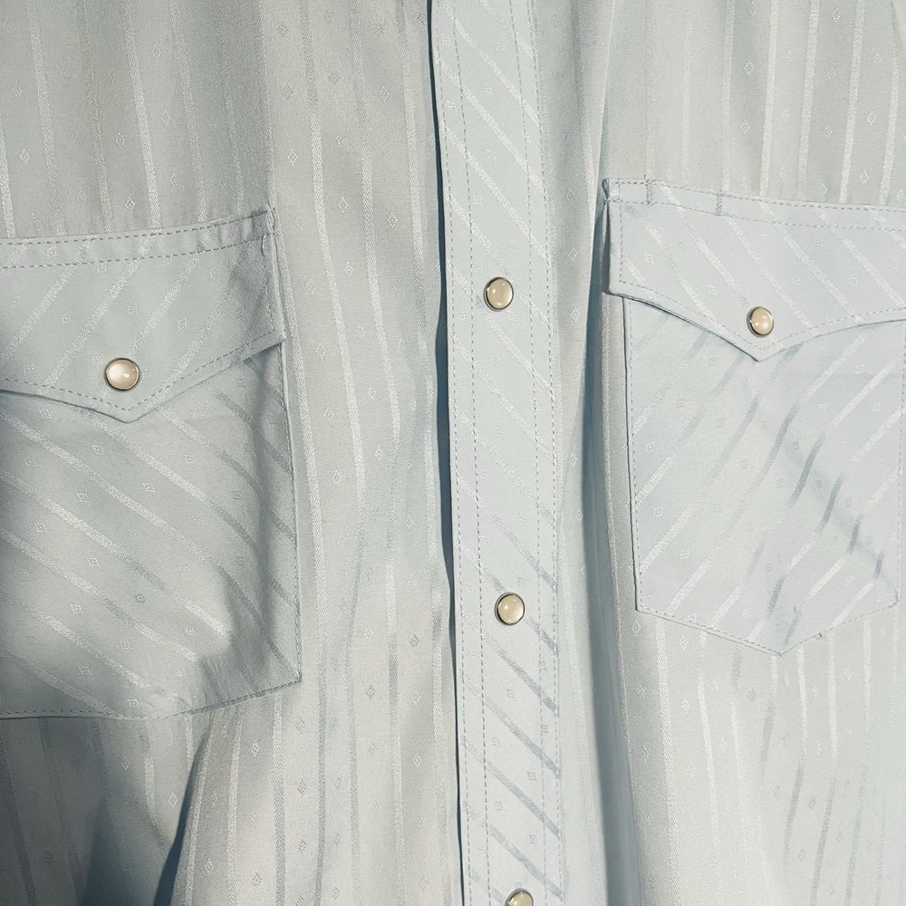 Wrangler Pearl Snap Shirt Mens 2XL Blue Dobby Striped Sport Rockabilly Rodeo (c9 - Picture 3 of 10